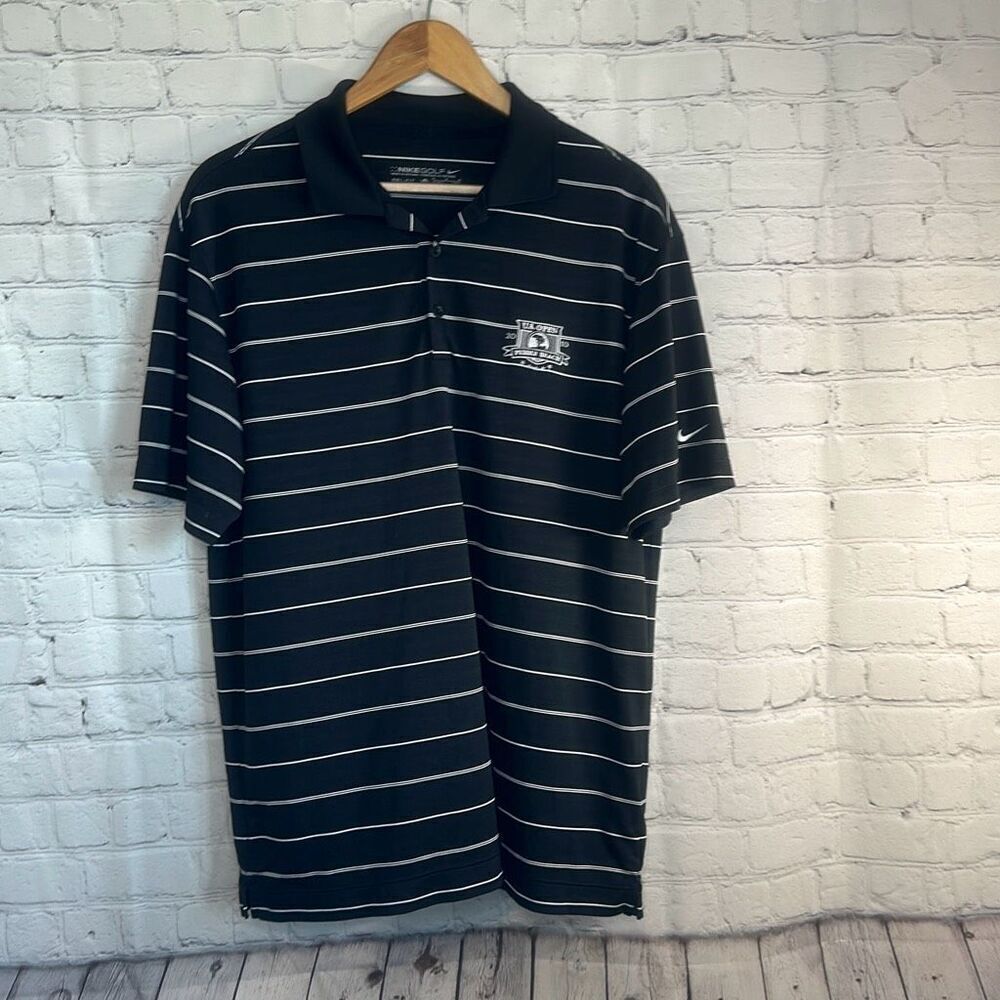 Nike Men's Tech Core Stripe‎ Shirt Size Medium Black White Dri-Fit Golf Polo
